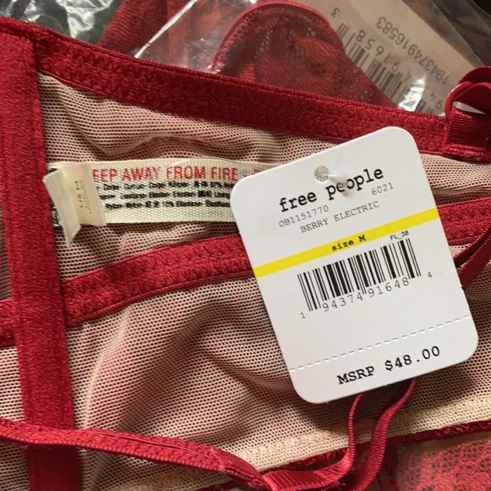 NWT Free People Set Bra & Panty Lace Berry Electric